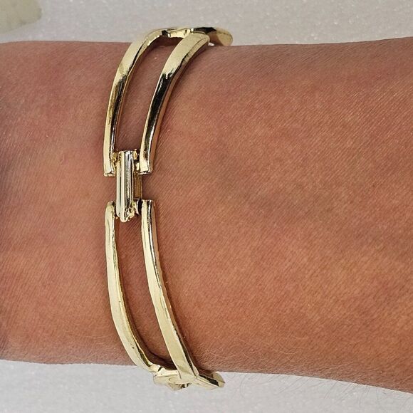 Vintage Faux Pearl Pansy Flower Floral Gold Tone Textured Link Bracelet Size 7 - Picture 10 of 12